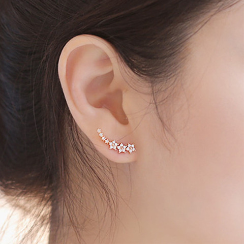 Bling Aaa Zirconia Factory Promotion Climber 925 Sterling Silver Long Ear Cuff Stud Earrings For Women Ladies Jewelry Gift ► Photo 1/6