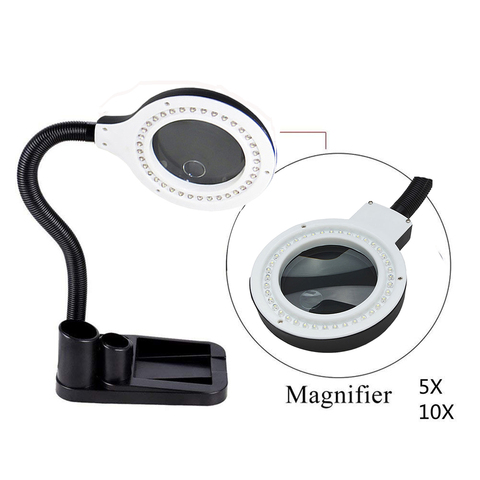 Crafts Glass Lens LED Desk Magnifier Lamp Light 5X 10X Standing Magnifying Desktop Loupe Repair Tools with 36 LEDs ► Photo 1/5