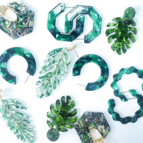 ZA 2022 Hot Acrylic Resin Green Leaves Dangle Earring For Women Fashion Tortoiseshell Geometry Acetate Party Jewelry Brincos ► Photo 1/6