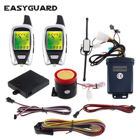 EASYGUARD LCD pager 2 way motorcycle alarm system security universal dc12v with remote engine start stop shock/microwave sensor ► Photo 1/6