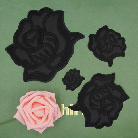 Fabric Embroidered Black Rose Flower Patch Clothes Stickers Bag Sew Iron On Applique DIY Apparel Sewing Clothing Accessories B40 ► Photo 1/5