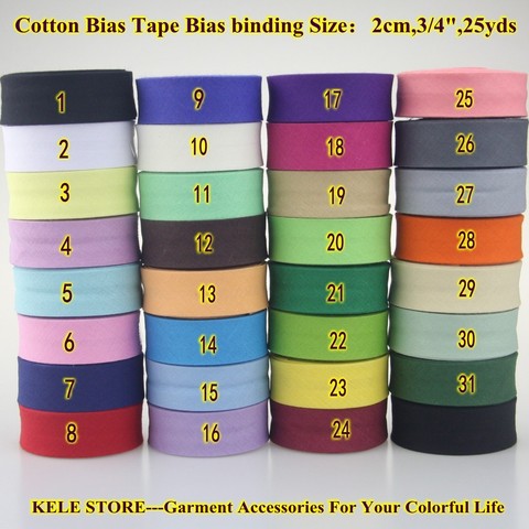 Free shipping 100% Cotton Bias tape,bias binding tape size: 20mm, width:3/4
