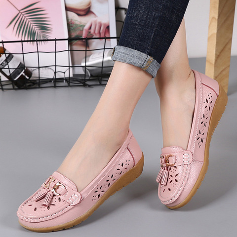 Women Flats Summer Women Genuine Leather Shoes With Low Heels Slip On Casual Flat Shoes Women Loafers Soft Nurse Ballerina Shoes ► Photo 1/6
