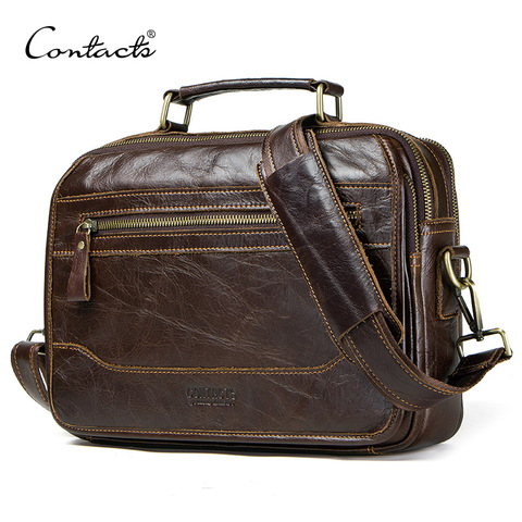 CONTACT'S new oil cow leather men's messenger bag male satchel bag men crossbody bags masculina bolso big casual shoulder bags ► Photo 1/6