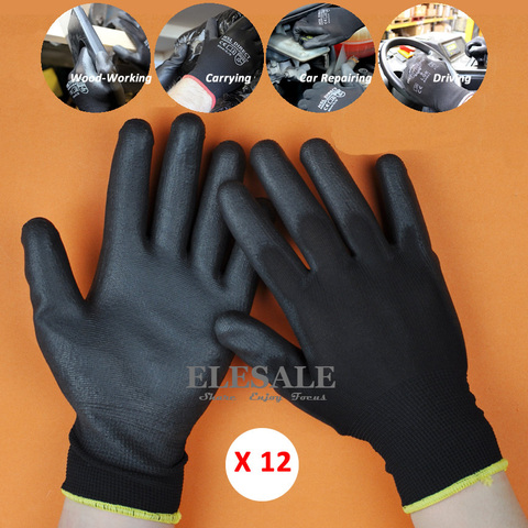 12 Pairs New Work Safety Gloves Nylon Knitted Gloves With PU Coated For Gardener Builder Driver Mechanic Protective Gloves ► Photo 1/6