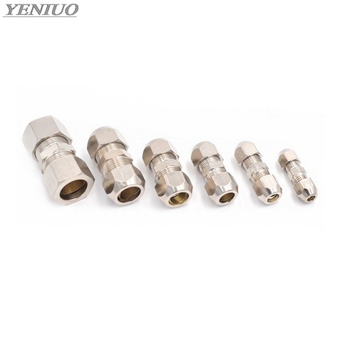 Compression Ferrule Tube Fitting 4-16mm Brass Pipe Double Card Set Copper Joints Tubing Nut Lock Double Straight ► Photo 1/4