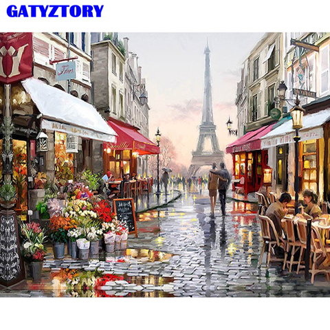 Framed Paris Flower Street Landscape DIY Painting By Numbers Modern Wall Art Hand Painted Oil Painting For Home Decor 40x50cm ► Photo 1/6