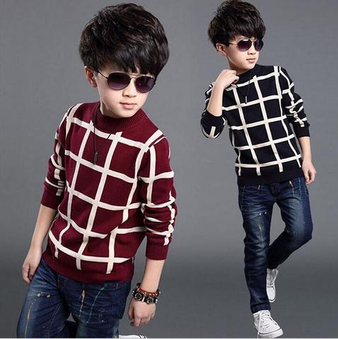 2022 Autumn Winter England Style New Kids boy Plaid Sweater Coat Children Clothing Baby jacquard Cotton Boys Pullover 4-10Y ► Photo 1/6