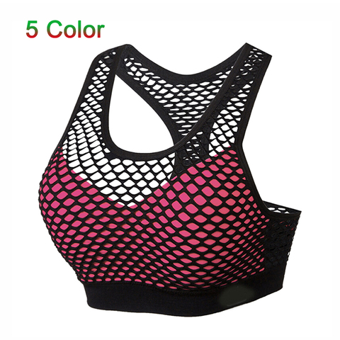 Mesh Sports Bra Hollow Out Sport Top Seamless Fitness Yoga Bras Women Gym Top Padded Running Vest Shockproof Push Up Crop Top ► Photo 1/6