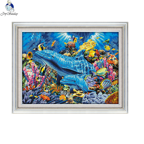 Joy Sunday Dolphin in the Sea D952 Large living Room Decoration Grid Embroidery Needlework DIY Hand Cross stitch 11CT 14CT ► Photo 1/6