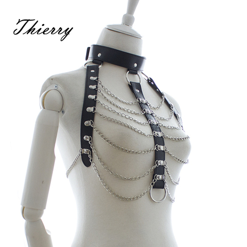 Thierry female Bondage Harness sex flirtation include collar & Metal Chain, Sex toys for women adult couples game ► Photo 1/6