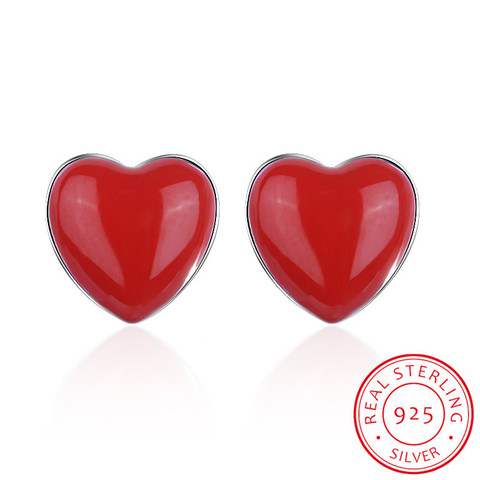 Cute Small Red Heart 925 Sterling Silver Screw Stud Earrings For Women Girls Children Baby Kids Jewelry Orecchini Aros Aretes ► Photo 1/6