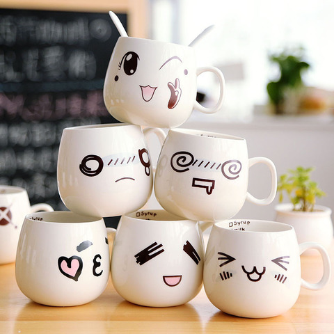 Creative Expression mug,Unique Porcelain Coffee Milk  Tea Mug Creative Cartoon Coffee White Travel Milk Cup Valentine's Day gift ► Photo 1/6