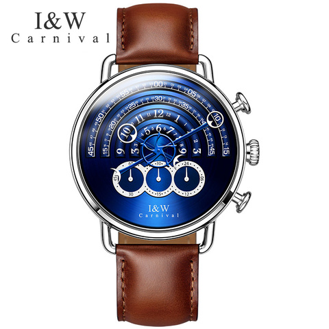 Carnival IW luxury brand runway Unique design watches men chronograph stop watch clock leather strap relogio saat reloj montre ► Photo 1/6