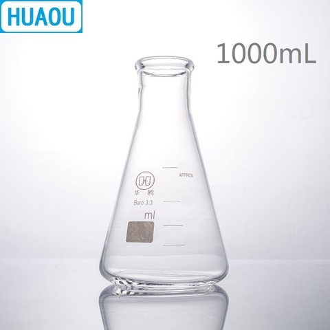 HUAOU 1000mL Erlenmeyer Flask 1L Borosilicate 3.3 Glass Narrow Neck Conical Triangle Flask Laboratory Chemistry Equipment ► Photo 1/5