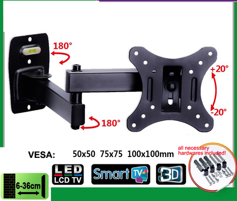 EML602 Full Motion 10-26 inch LCD LED Monitor Holder TV Wall Mount Swivel Tilt Bracket Swing Arm ► Photo 1/6