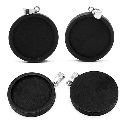 10pcs Black Wood Cabochon Base Fit 20 25 30mm Blank Stainless Steel Pendant Trays Diy Jewelry Accessories for Necklace Making ► Photo 1/6