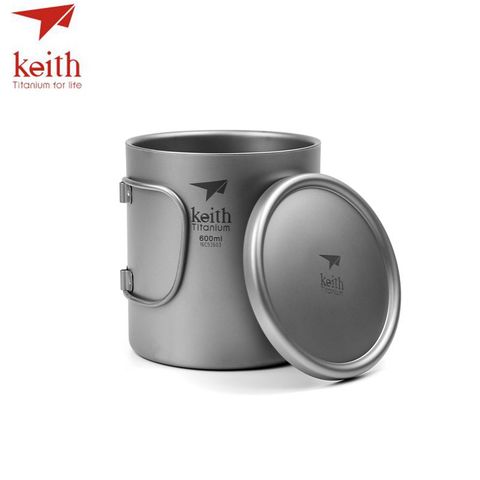 Keith Pure Titanium Double Wall Water Mugs Titanium Lid With Folding Handles Drinkware Outdoor Camping Cup Ultralight Travel Mug ► Photo 1/6
