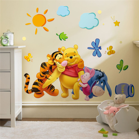 Winnie The Pooh With His Friends Wall Stickers For Kindergarten Kids Room Home Decoration Diy Cartoon Mural Art Pvc Wall Decals ► Photo 1/6