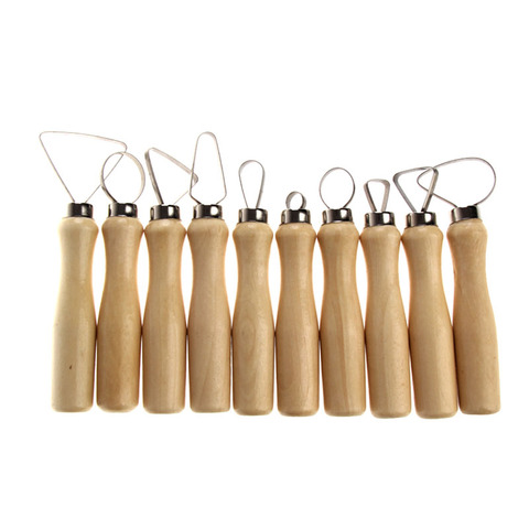 10 Pcs Wood Pottery Clay Sculpture Loop Tool with Stainless Steel Flat Wire Tools  Perfect ► Photo 1/6