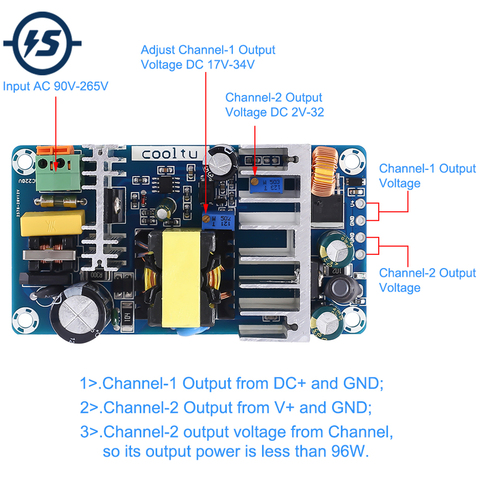 AC-DC Converter Dua Output Isolation Switch Power Supply Module 110V 220V to 12V 24V 36V 100W Adjustable Buck Step Down Module ► Photo 1/6