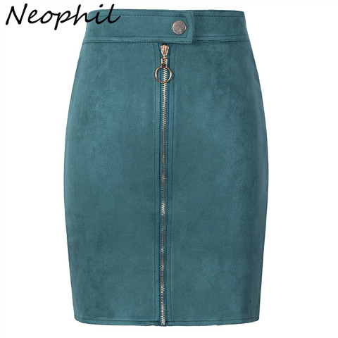 Neophil Women Suede Mini Pencil Skirts Female Vintage Style 2022 Winter Front Zipper Button Ladies Short Skirts Tutu Saia S1911 ► Photo 1/6