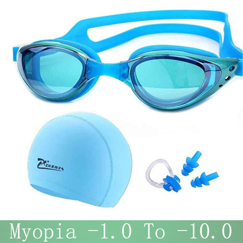 Myopia Swimming goggles prescription professional Silicone Waterproof hat natacion Swimming caps earplug glasses Swim eyewear ► Photo 1/1