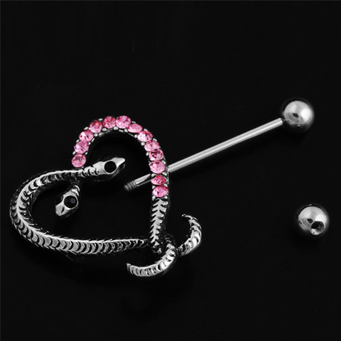 Double Snake Head Nipple Piercing Sexy Serpentine White Pink Heart Shaped Nipple Rings Body Jewelry Women Bar Barbell Piercing ► Photo 1/5