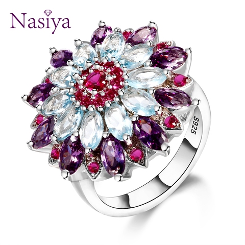 Nasiya Multicolor Gemstone Flower Shape Wedding Ring New Design Silver 925 Jewelry Rings For Women Top Quality Wholesale Jewelry ► Photo 1/6