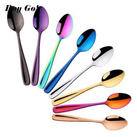 1PCS Colorful Tea Spoon Stainless Steel Cutlery Set Unique Rainbow Dessert Spoon Gold Tea Spoons Small Coffee Spoon Scoop ► Photo 1/6