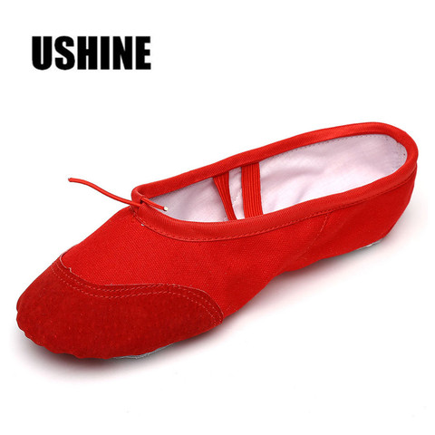 USHINE Professional Red Leather Pink White Black Head Soft Canvas Ballet Dance Shoes For Kids Woman Children ► Photo 1/6