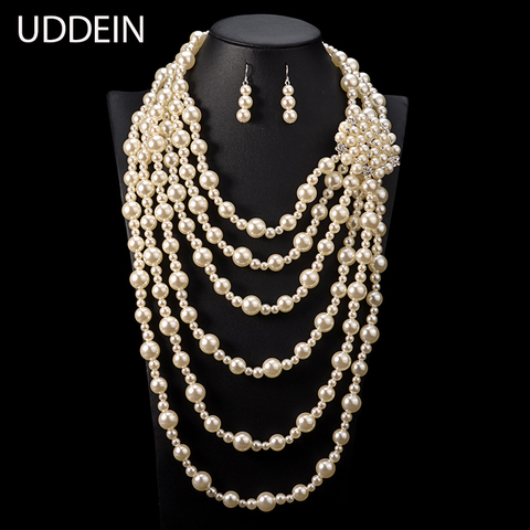 UDDEIN exaggerate long necklace for women wedding jewelry sets multi layer pearl jewelry vintage statement African beads jewelry ► Photo 1/1