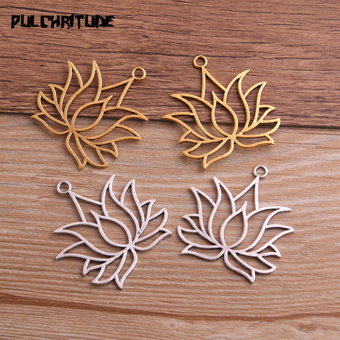 8PCS 37*39mm Metal Alloy Two Color Hollow Lotus Charms Plant Pendants for Jewelry Making DIY Handmade Craft ► Photo 1/6
