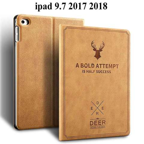 Retro Deer Matte PU Leather Case For Apple iPad 9.7 2017 smart Cover for iPad 9.7 2022 cover A1822 A1823 tablet case+Film+Pen ► Photo 1/6