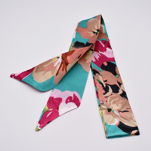 New Print flower Handle Bag Ribbons Brand Fashion Head Scarf Small Silk Scarf For Women Small Long Skinny Scarves Wholesale ► Photo 1/5