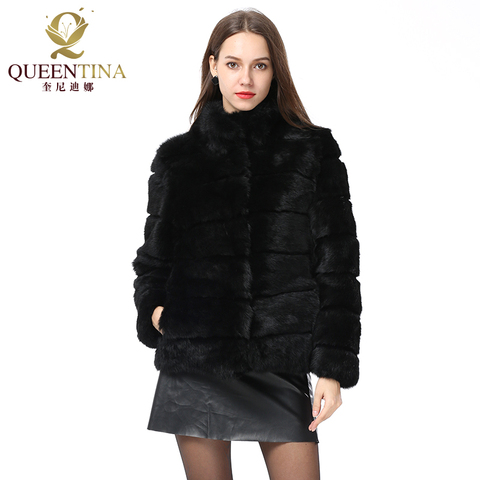 Whole Full Pelt Rabbit Fur Coat Stand Collar Jacket Real Rabbit Fur Coat New Winter Women Fashion Fur Waistcoat Natural Fur Coat ► Photo 1/6