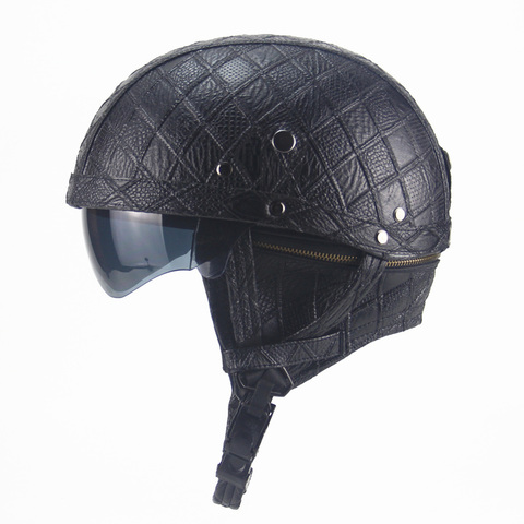 Motorcycle Motorbike Rider Half PU Leather Retro  Helmet Visor With Collar  Open Face Half Motor with dual lens ► Photo 1/5