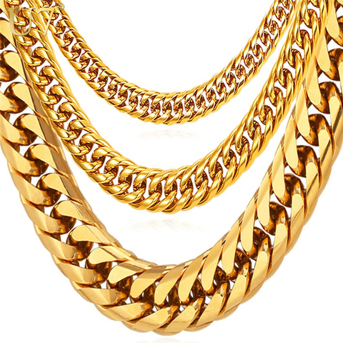 U7 Necklaces For Men Miami Cuban Link Gold Chain Hip Hop Jewelry Long Chains Thick Stainless Steel Big Chunky Necklace Gift N453 ► Photo 1/6