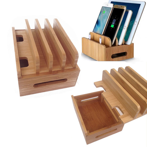 Multifunction Bamboo Mobile Phone Holder Cords Organizer Stand Charging Station For iPhone For Samsung Phone/Tablet Universal ► Photo 1/6