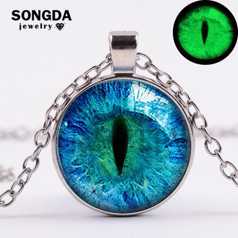 SONGDA 2022 New Blue Cat Dragon Eyes Necklace Glow in the Dark Fluorescent Animal Eye Round Gem Pendant Necklace Halloween Gifts ► Photo 1/5