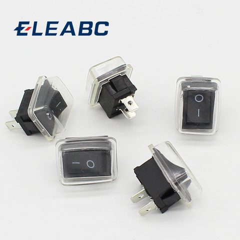 5Pcs/Lot Black Push Button Mini Switch 6A-10A 110V 250V 2Pin Snap-in On/Off Rocker Switch 21MM*15MM with waterproof cover Black ► Photo 1/6