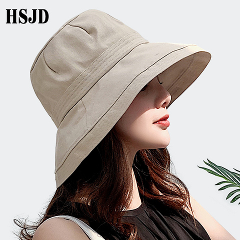 2022 New French Cloth Wide Brim Sun Fisherman Hats Summer Female Hat Outdoor Travel Foldable Solid Bucket Hat Anti-UV Beach hat ► Photo 1/6