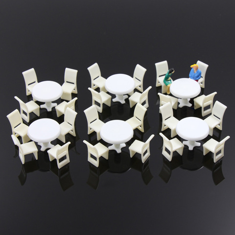 6 Set White Round Dining Table Chair Settee Railway Model 1:50 O 1:75 OO 1:100 TT Scale ZY01 model building kit railway modeling ► Photo 1/1