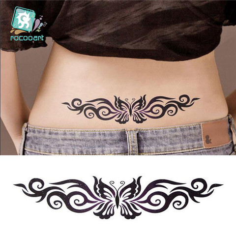 Hot sale 2022 Black Butterfly Flower Tattoo Design Temporary Tribal Body Fake Tattoo Sticker Arm Leg Belly Waterproof for Women ► Photo 1/6