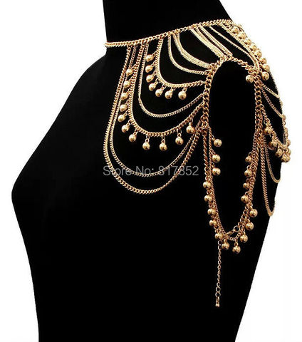 New Style BY426 Women Fashion Gold colour Chains Jewelry Small Bells Single Shoulder Chains Body Jewelry 2 colors ► Photo 1/2
