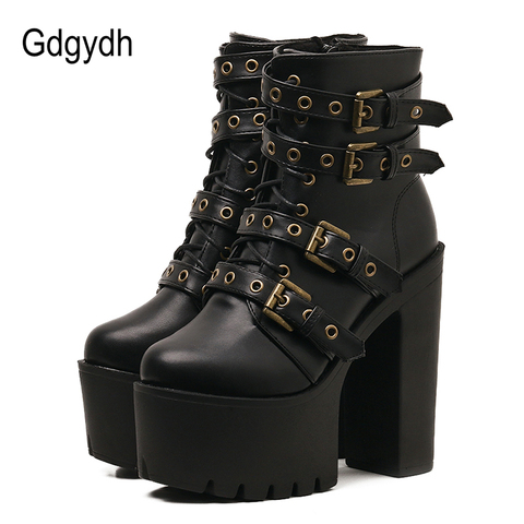 Gdgydh Sexy Rivet Black Ankle Boots Women Platform Soft Leather Autumn Winter Ladies Boots With Zipper Ultra High Heels Shoes ► Photo 1/6