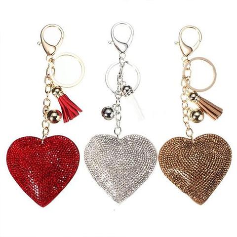 Romantic Dazzling Rhinestone Love Heart Charm Pendant Fringe Keychain Keyring Tassel Keychain Bag Pendant Keychain Car Keychain ► Photo 1/6