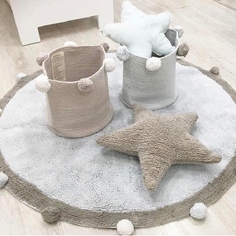 Round Rug Tapete Infantil Nordic Soft Cotton Fluffy Floor Mat Rugs Kilim for Baby Children Bedroom Living Room Pink Grey Blue ► Photo 1/6