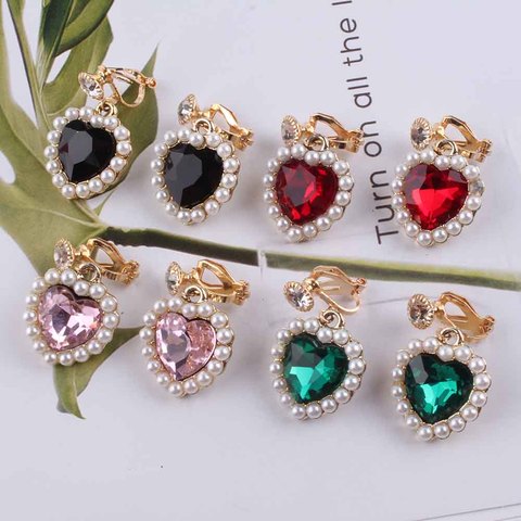 JIOFREE 4 color New Korean Charm Pearl Love Heart Clip on Earrings for Women Fashion Earring Luxury Jewelry ► Photo 1/6