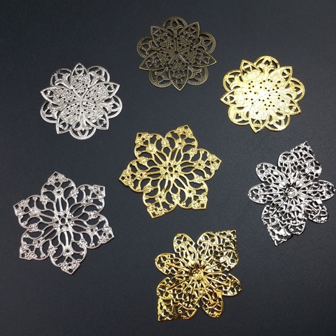 20pcs/lot 58x42mm Gold color/ /Antique bronze Metal Filigree Flowers Slice Charms base Setting DIY Jewelry Components ► Photo 1/1